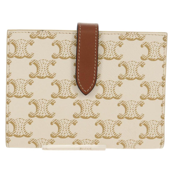 CELINE Triomphe Compact Wallet PVC White Gold Auth 155467M