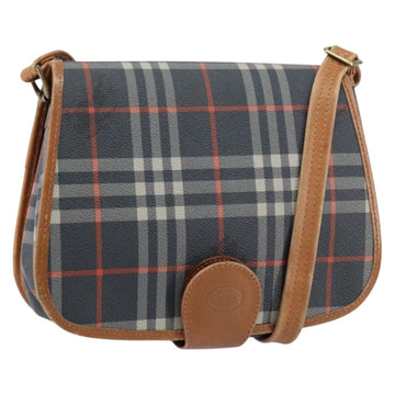 Burberrys Nova Check Shoulder Bag PVC Navy Gold Auth 155468