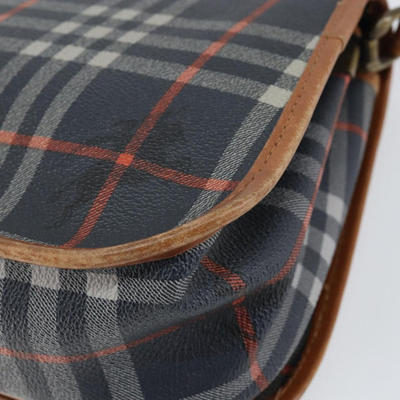 Burberrys Nova Check Shoulder Bag PVC Navy Gold Auth 155468