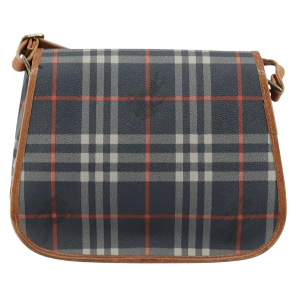 Burberrys Nova Check Shoulder Bag PVC Navy Gold Auth 155468