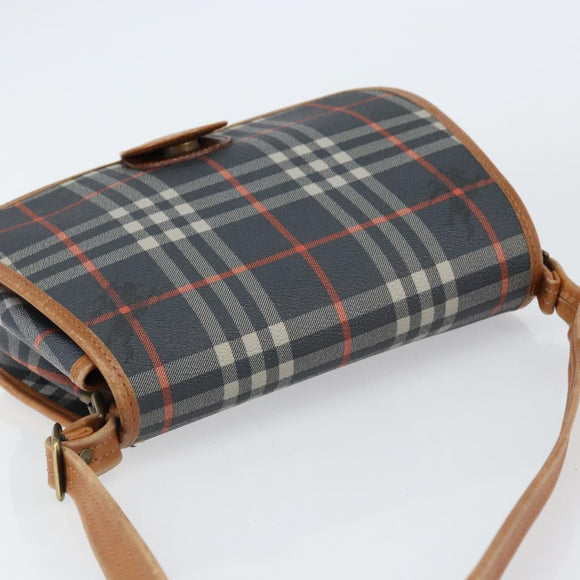 Burberrys Nova Check Shoulder Bag PVC Navy Gold Auth 155468