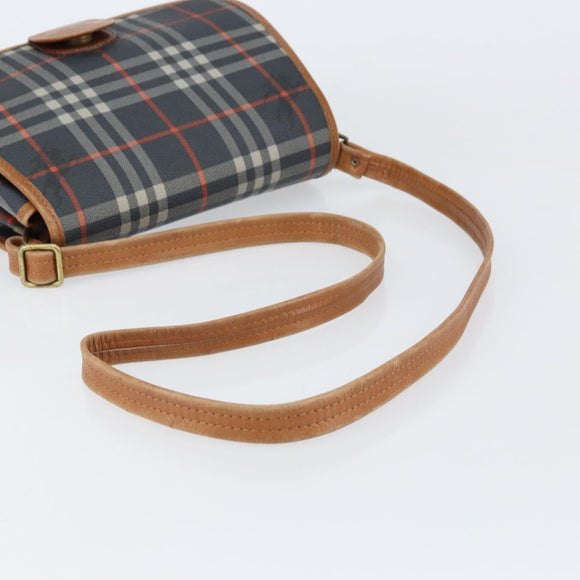 Burberrys Nova Check Shoulder Bag PVC Navy Gold Auth 155468