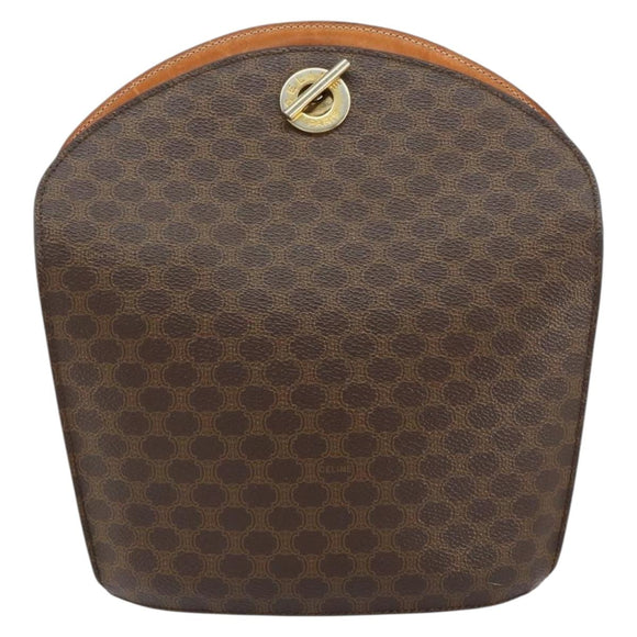 CELINE Macadam Canvas Shoulder Bag PVC Leather Brown Gold Auth 155469