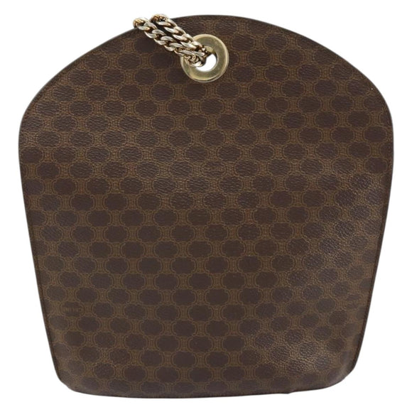 CELINE Macadam Canvas Shoulder Bag PVC Leather Brown Gold Auth 155469