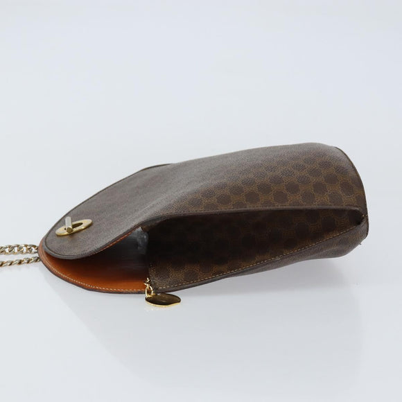 CELINE Macadam Canvas Shoulder Bag PVC Leather Brown Gold Auth 155469