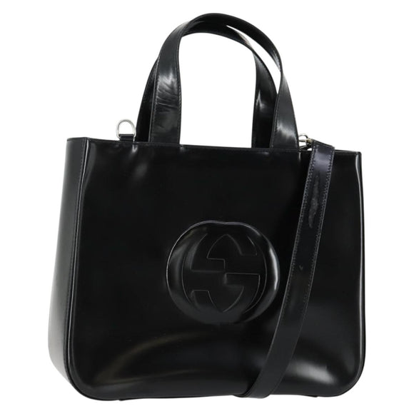 GUCCI Hand Bag Patent leather 2way Black Silver 000 2058 0504 5 Auth 155470