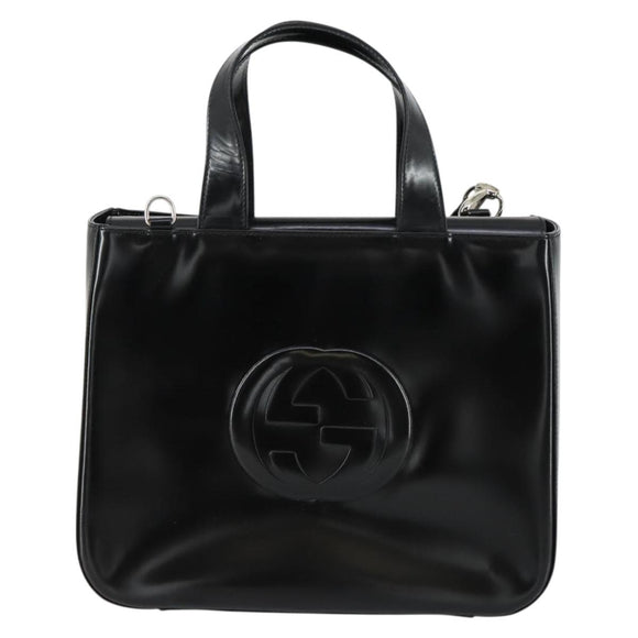 GUCCI Hand Bag Patent leather 2way Black Silver 000 2058 0504 5 Auth 155470