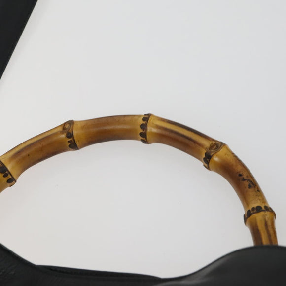 GUCCI Bamboo Shoulder Bag Leather 2way Black Gold 001 1577 Auth 155471