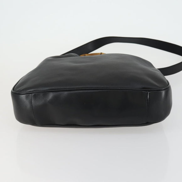 GUCCI Bamboo Shoulder Bag Leather 2way Black Gold 001 1577 Auth 155471