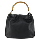 GUCCI Bamboo Shoulder Bag Leather 2way Black Gold 001 1577 Auth 155471-2