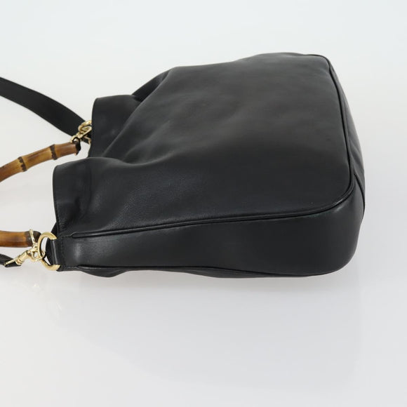 GUCCI Bamboo Shoulder Bag Leather 2way Black Gold 001 1577 Auth 155471