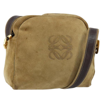LOEWE Anagram Shoulder Bag Suede Beige Gold Auth 155473