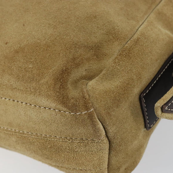 LOEWE Anagram Shoulder Bag Suede Beige Gold Auth 155473