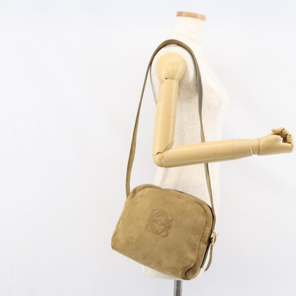 LOEWE Anagram Shoulder Bag Suede Beige Gold Auth 155473
