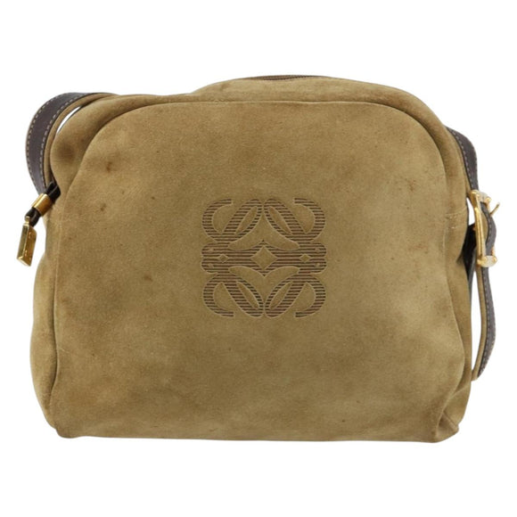 LOEWE Anagram Shoulder Bag Suede Beige Gold Auth 155473