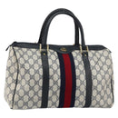 GUCCI GG Supreme Sherry Line Hand Bag PVC Navy Gold 20 001 302 Auth 155476-1