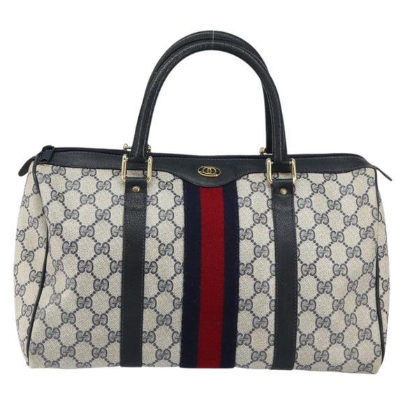 GUCCI GG Supreme Sherry Line Hand Bag PVC Navy Gold 20 001 302 Auth 155476