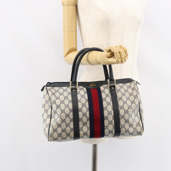 GUCCI GG Supreme Sherry Line Hand Bag PVC Navy Gold 20 001 302 Auth 155476