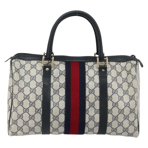 GUCCI GG Supreme Sherry Line Hand Bag PVC Navy Gold 20 001 302 Auth 155476