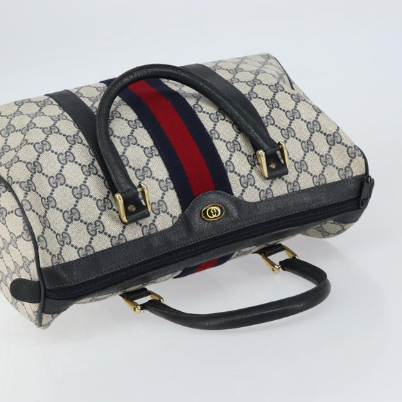 GUCCI GG Supreme Sherry Line Hand Bag PVC Navy Gold 20 001 302 Auth 155476