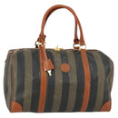 FENDI Pecan Canvas Boston Bag Black Brown gold Auth 155477-1