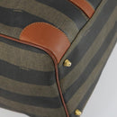 FENDI Pecan Canvas Boston Bag Black Brown gold Auth 155477-15