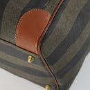 FENDI Pecan Canvas Boston Bag Black Brown gold Auth 155477-16