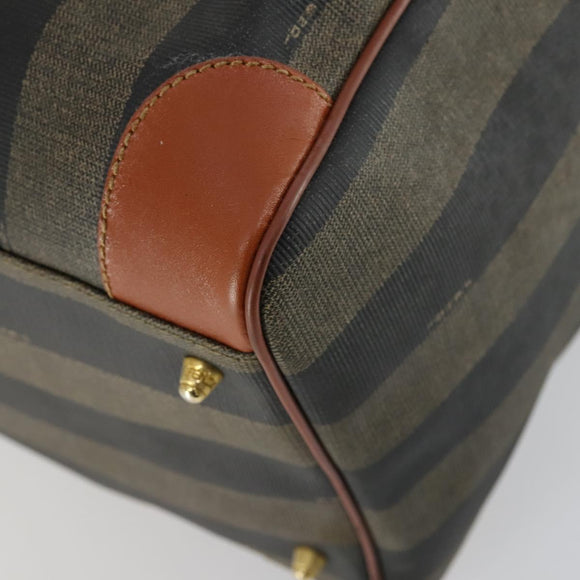 FENDI Pecan Canvas Boston Bag Black Brown gold Auth 155477