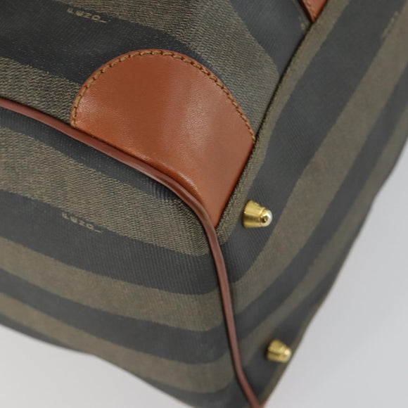 FENDI Pecan Canvas Boston Bag Black Brown gold Auth 155477