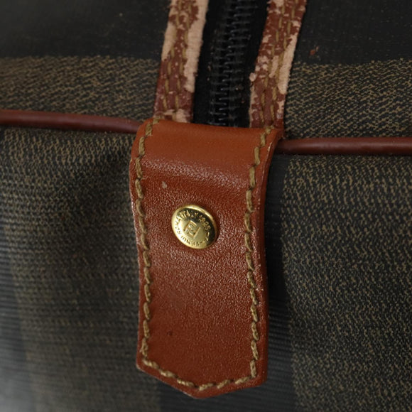 FENDI Pecan Canvas Boston Bag Black Brown gold Auth 155477