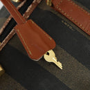 FENDI Pecan Canvas Boston Bag Black Brown gold Auth 155477-9
