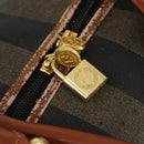 FENDI Pecan Canvas Boston Bag Black Brown gold Auth 155477-10