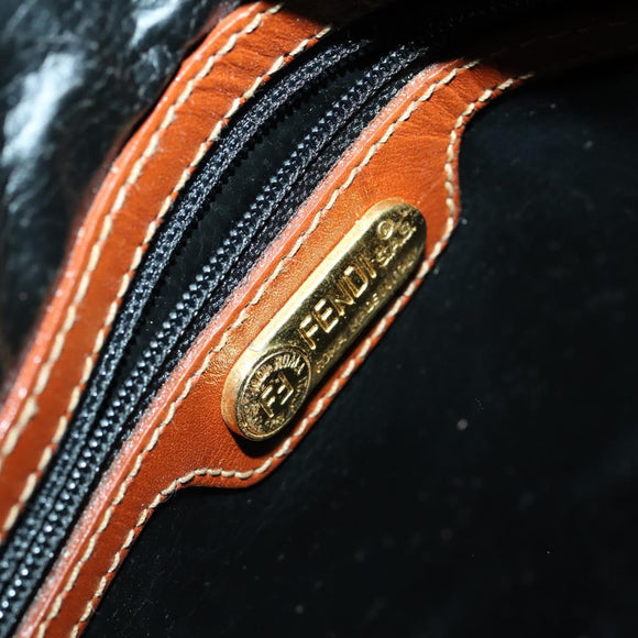 FENDI Pecan Canvas Boston Bag Black Brown gold Auth 155477