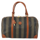 FENDI Pecan Canvas Boston Bag Black Brown gold Auth 155477-13