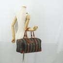 FENDI Pecan Canvas Boston Bag Black Brown gold Auth 155477-25
