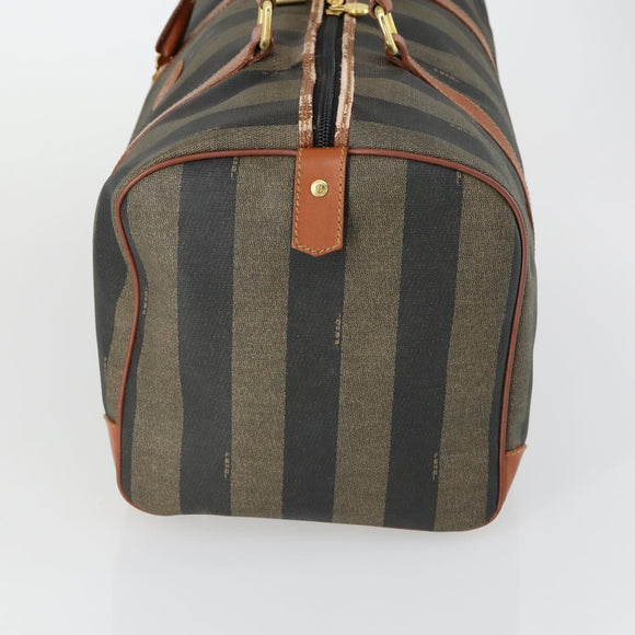 FENDI Pecan Canvas Boston Bag Black Brown gold Auth 155477