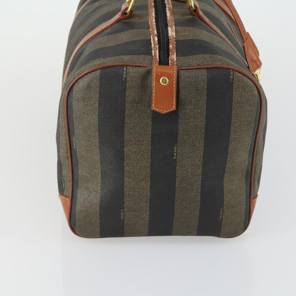 FENDI Pecan Canvas Boston Bag Black Brown gold Auth 155477