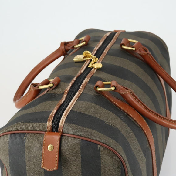 FENDI Pecan Canvas Boston Bag Black Brown gold Auth 155477
