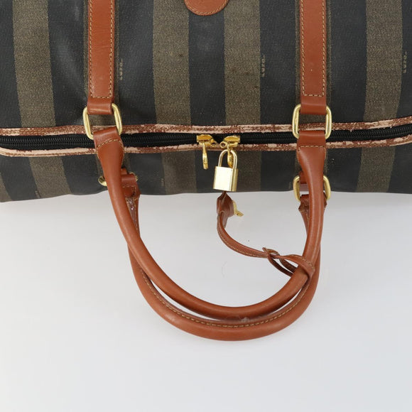 FENDI Pecan Canvas Boston Bag Black Brown gold Auth 155477