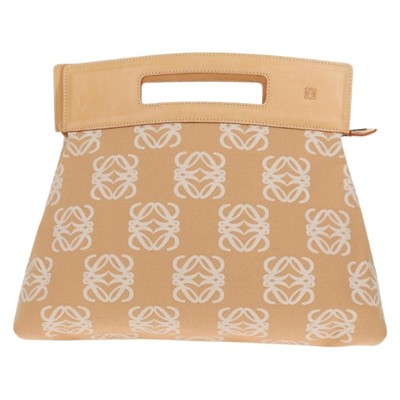 LOEWE Anagram Hand Bag Canvas Beige Gold Auth 155478V