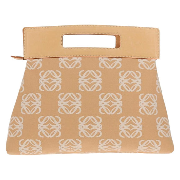 LOEWE Anagram Hand Bag Canvas Beige Gold Auth 155478V