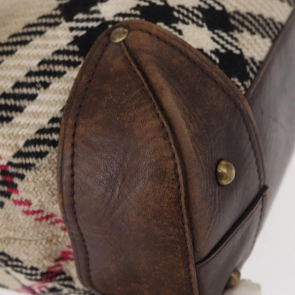 BURBERRY Nova Check Hand Bag Canvas Beige Auth 155496
