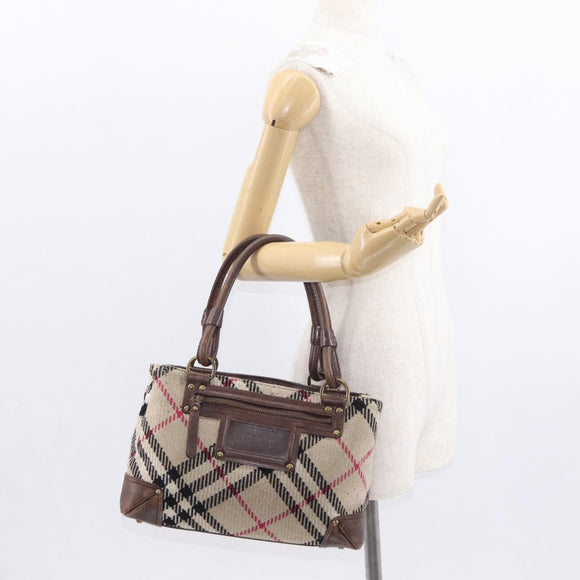 BURBERRY Nova Check Hand Bag Canvas Beige Auth 155496