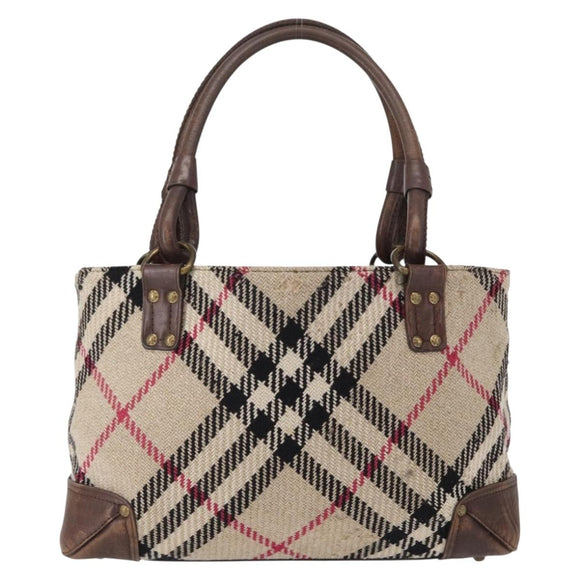 BURBERRY Nova Check Hand Bag Canvas Beige Auth 155496