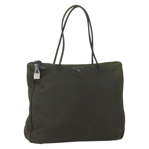 PRADA Tote Bag Nylon Green Silver Auth 155497