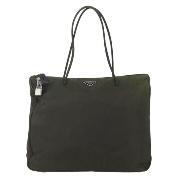PRADA Tote Bag Nylon Green Silver Auth 155497