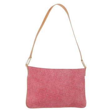 CELINE C Macadam Canvas Shoulder Bag Suede Pink Gold Auth 155501