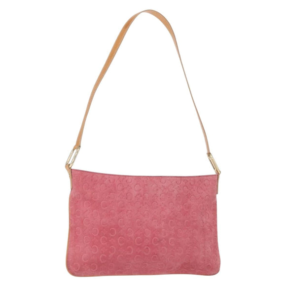 CELINE C Macadam Canvas Shoulder Bag Suede Pink Gold Auth 155501
