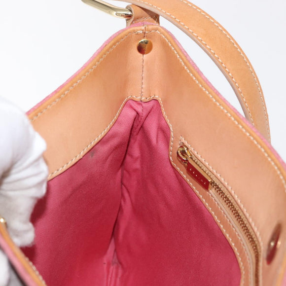CELINE C Macadam Canvas Shoulder Bag Suede Pink Gold Auth 155501