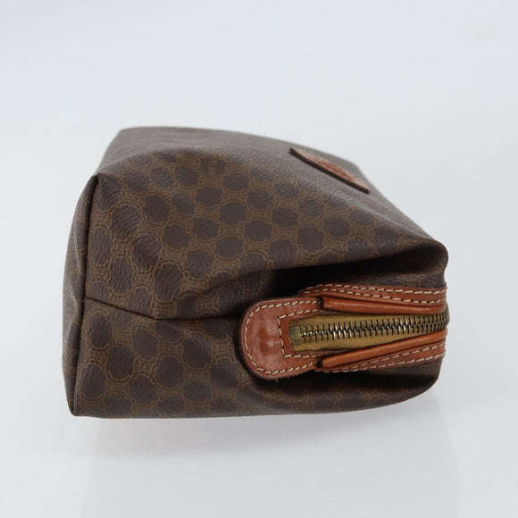 CELINE Macadam Canvas Pouch PVC Leather Brown Gold Auth 155503